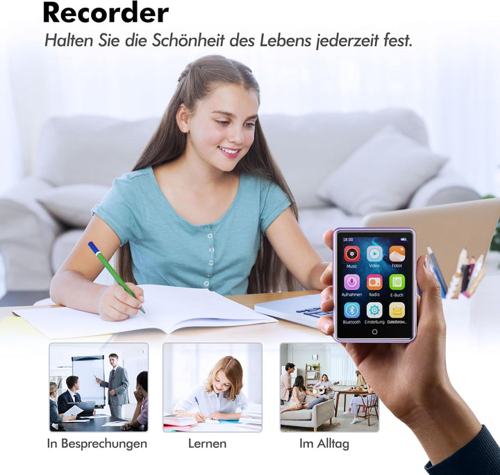 32GB MP3 Player mit Bluetooth 5.3, tragbarer MP3-Player mit Lautsprecher | für Kinder HiFi-Klangqual