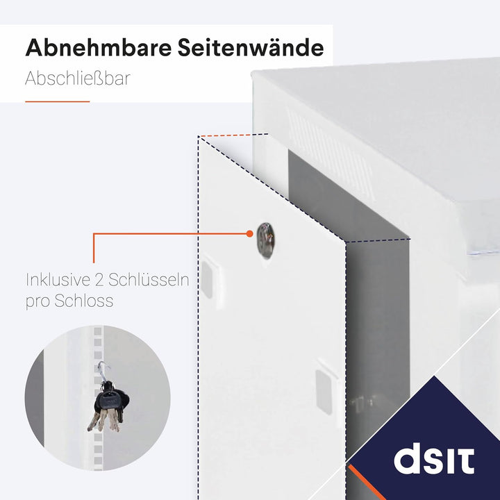 9HE Netzwerkschrank (Serverschrank) 19 Zoll wendbares Wandgehäuse mit Glastür - Weiss (BxTxH) 600 x