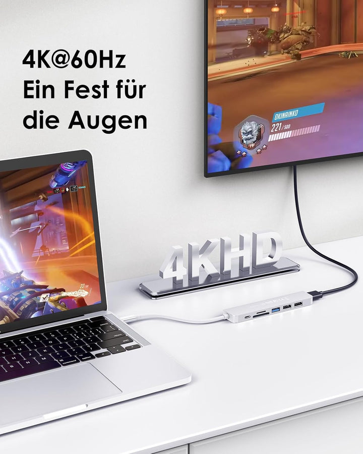 LENTION USB C Hub mit 100W PD Aufladung, 4K@60Hz HDMI, SD/TF Kartenleser, USB 3.0, Adapter USB-C auf