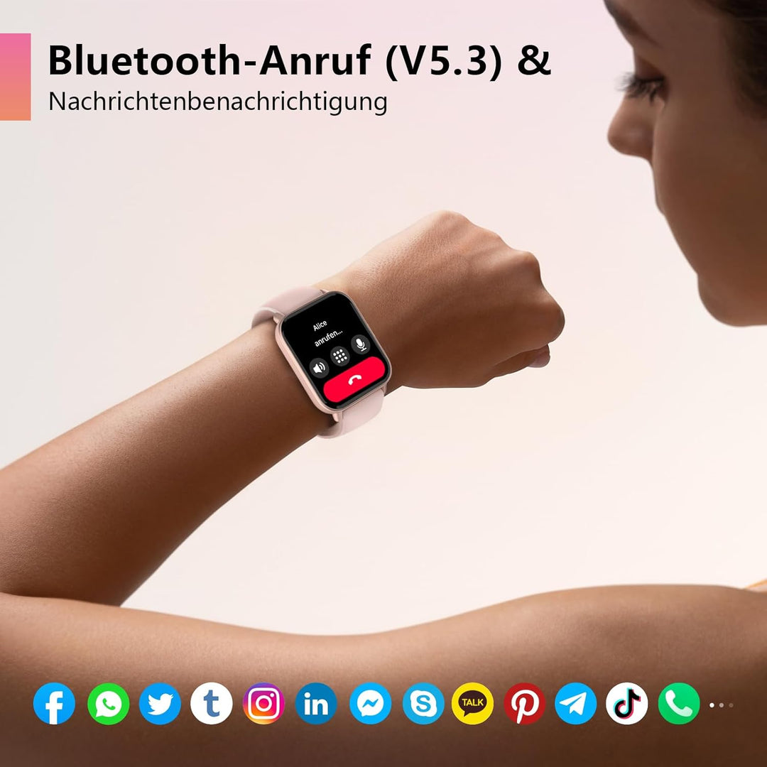Smartwatch Damen mit Telefonfunktion, Alexa eingebaute, 1.8'' Fitnessuhr Damen mit Herzfrequenz, SpO