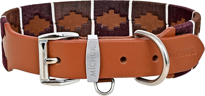 MICHUR Pippa Braun Blau Türkis Baumwollgarn Hundehalsband Leder, Lederhalsband Hund, Halsband, Leder