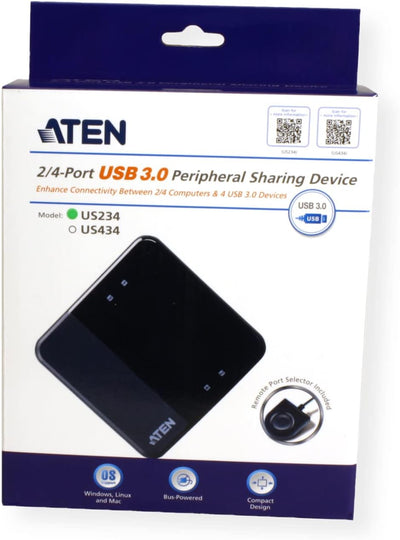 Aten US234-AT USB 3.0-Peripheriegeräte-Switch mit 2-Port schwarz Single, Single