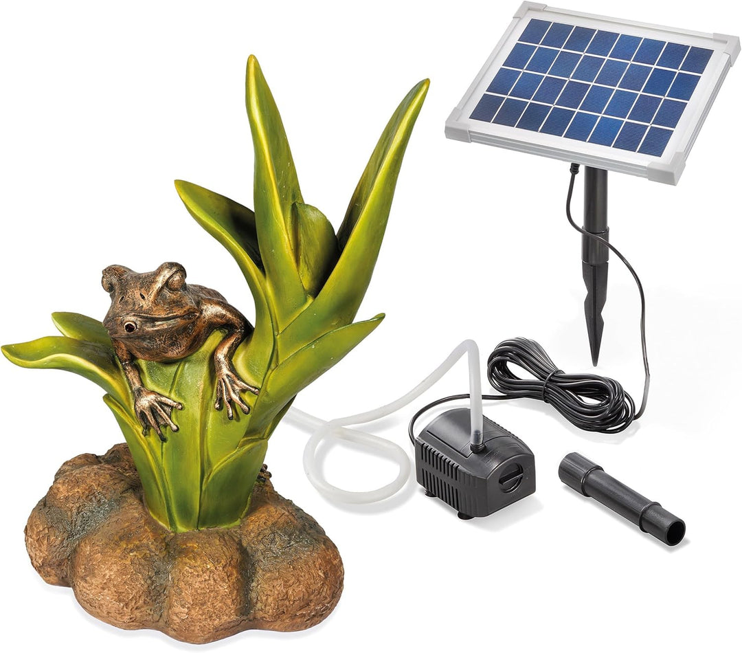 Esotec Solar Wasserspeier Set Frosch sitzend, Höhe=46cm, Solarpumpe, Teichfigur Gartenfigur Gartenst
