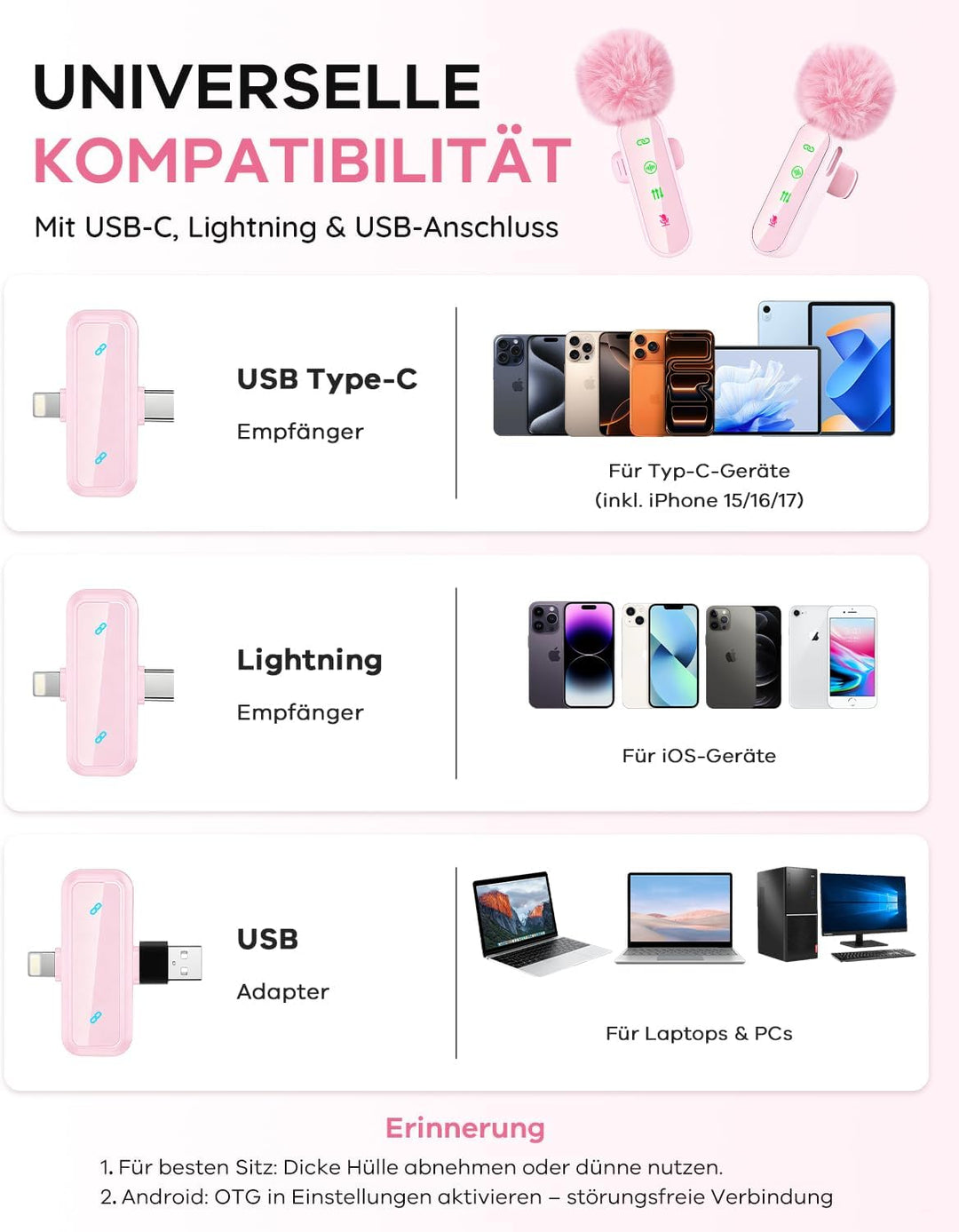Kabelloses Lavalier-Mikrofon für iPhone, iPad, Android-Handy, Mini-Mikrofon für Videoaufnahmen, TikT