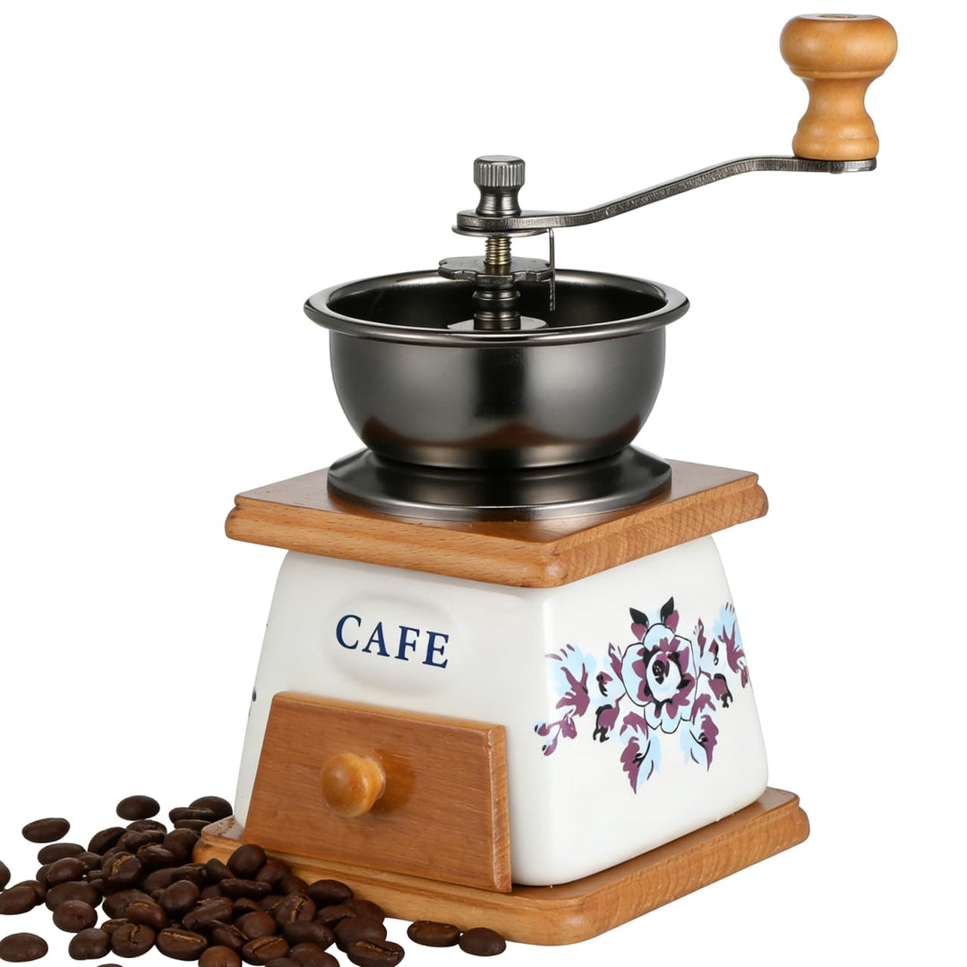 ABOOFAN Retro-Kaffeemühle, Vintage-Handkaffeemühle mit Handkurbel, Holzschublade, Espressomühle für