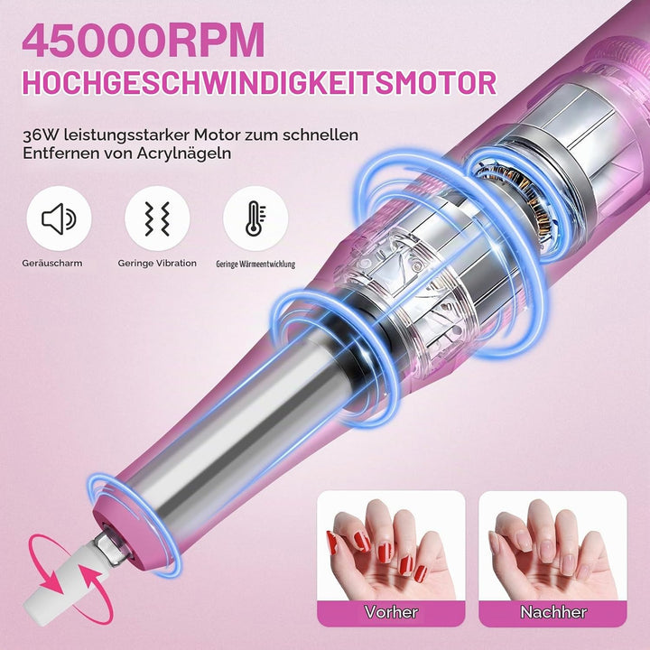 Elektrischer Nagelfeile Nagelfräser für Gelnägel, 45000 U/min Nagelfräser Professioneller mit LCD-An