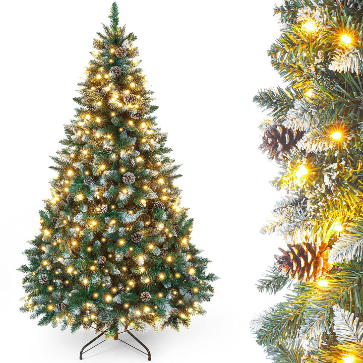 Yorbay künstlicher Weihnachtsbaum mit Beleuchtung und weissem Schnee, LED Tannenbaum für Weihnachten