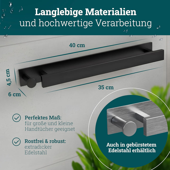 husman Handtuchhalter ohne Bohren | Edelstahl Matt Schwarz Gäste | Handtuchstange zum Kleben für Bad