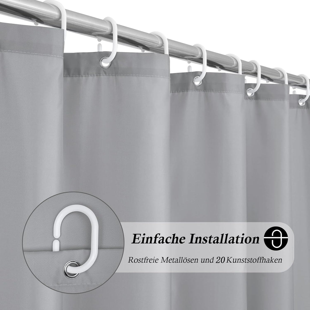 EurCross Extra Breite Duschvorhang 300x200cm für das Badezimmer, Grau Textile Wasserdicht Dusch Vorh