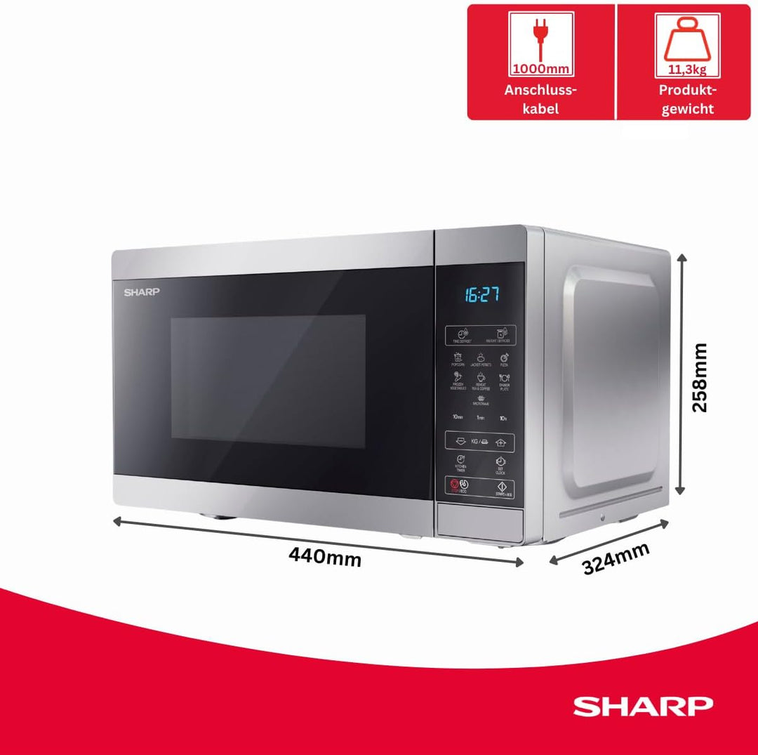 SHARP MS02ES Mikrowelle (Mikrowelle: 800W, 11 Leistungsstufen, Auftaufunktion, Abmessungen: 440x258x