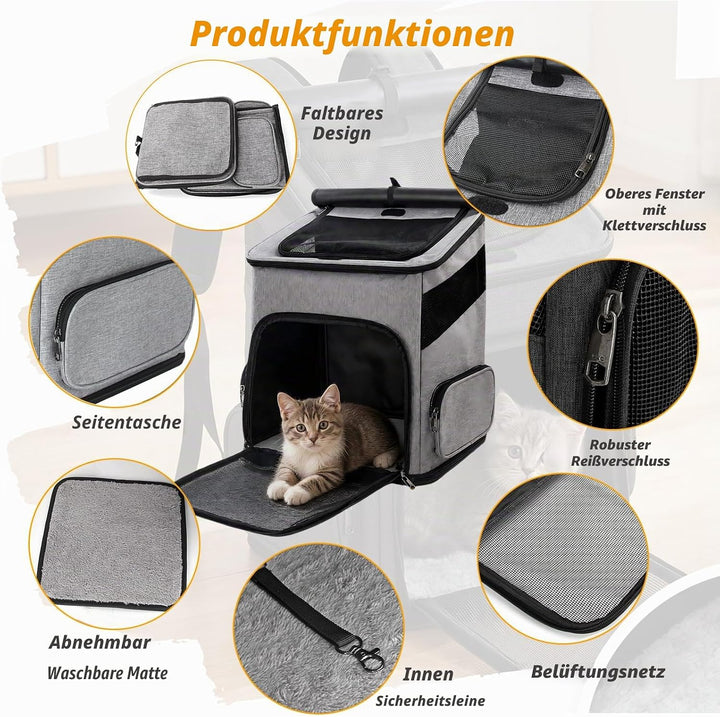 Katzenrucksack, Faltbarer Haustier-Tragerucksack für Katzen und kleine Hunde, Hunderucksack mit belü