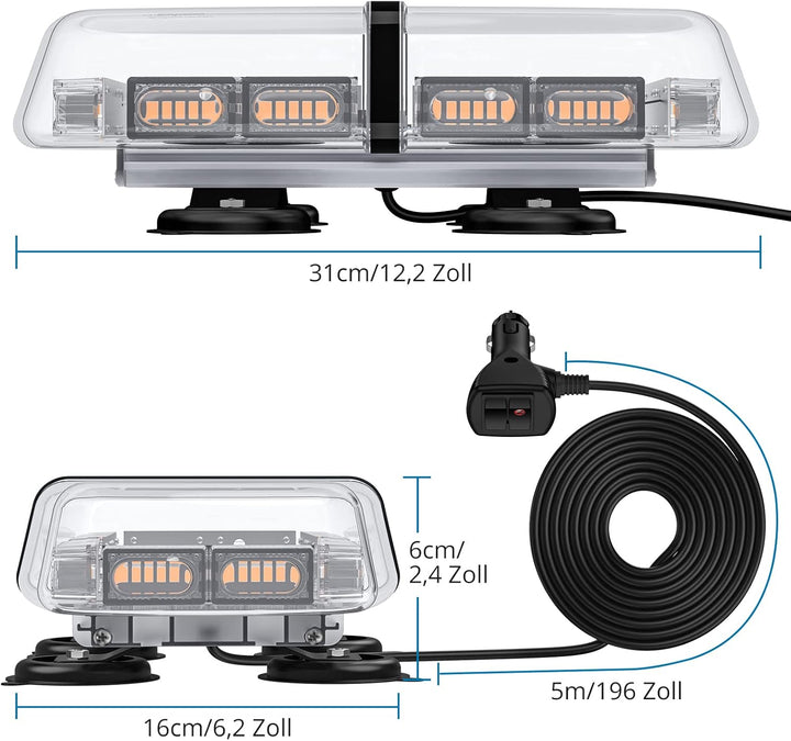 72 LED Rundumleuchte, 12/24V Amber Warnleuchte Warnblinkleuchte 7 Modi Warnlicht, E Zulassung, Blink