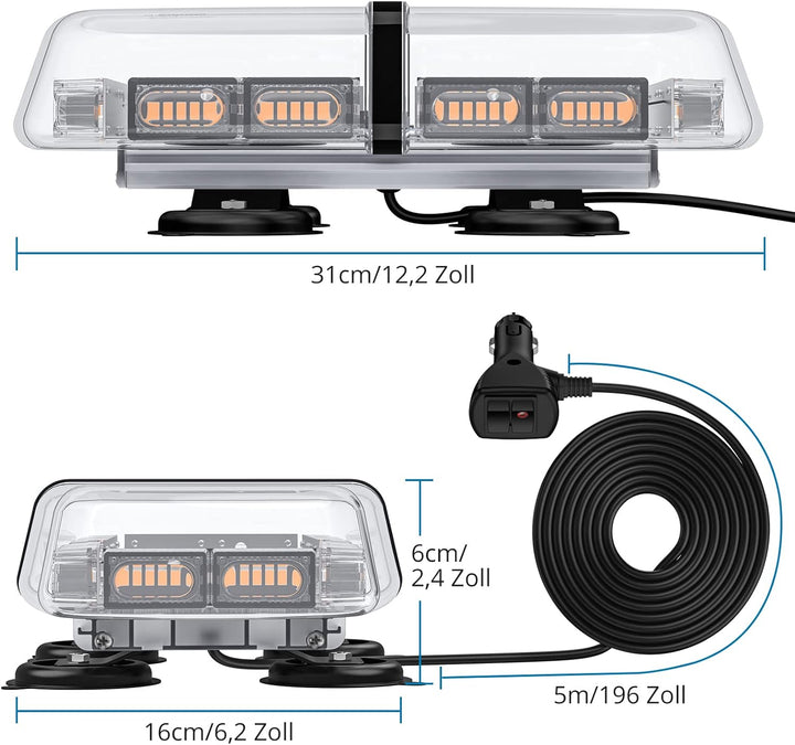 72 LED Rundumleuchte, 12/24V Amber Warnleuchte Warnblinkleuchte 7 Modi Warnlicht, E Zulassung, Blink