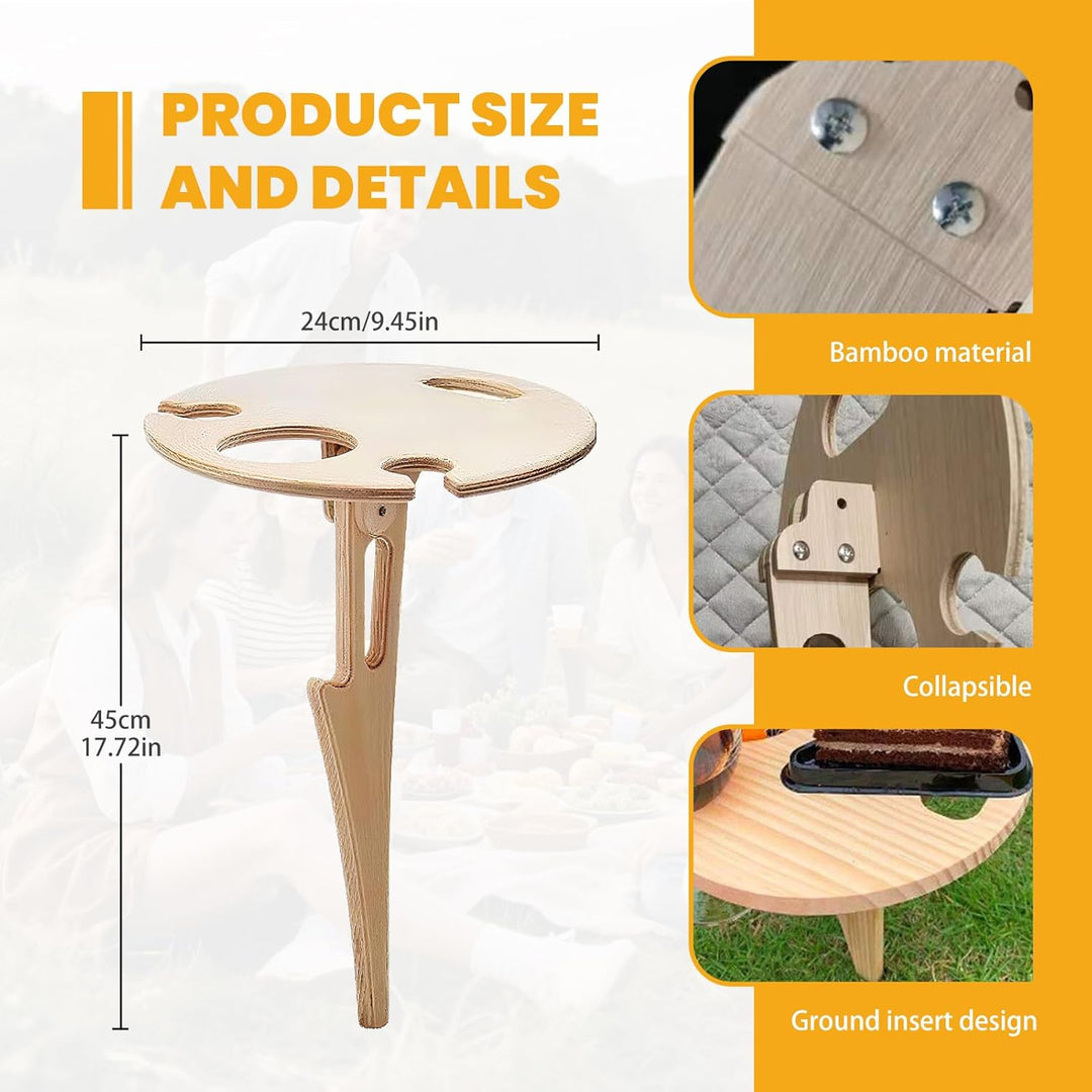 Topyond Tragbarer Klappbarer Weintisch – Outdoor, Garten, Rasen, Picknick, Tragbares Weinregal, Holz