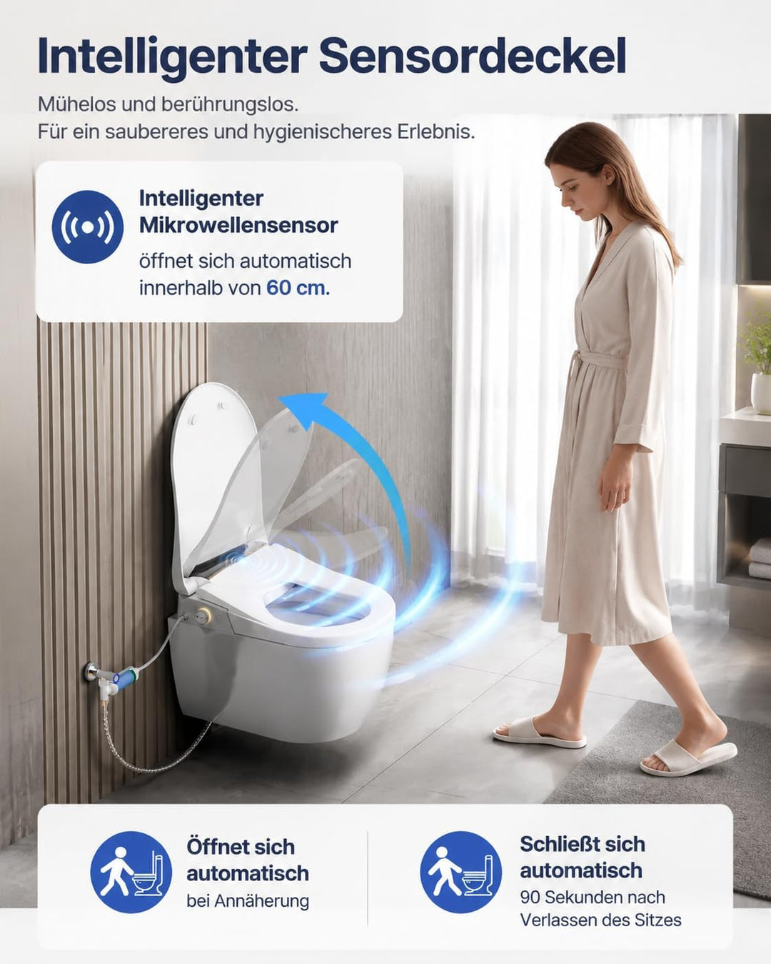 Smart Toilettensitz Bidet mit Doppel-Sprüharme, Japanische Toilette Sitz Beheizbare Klobrille, Dusch