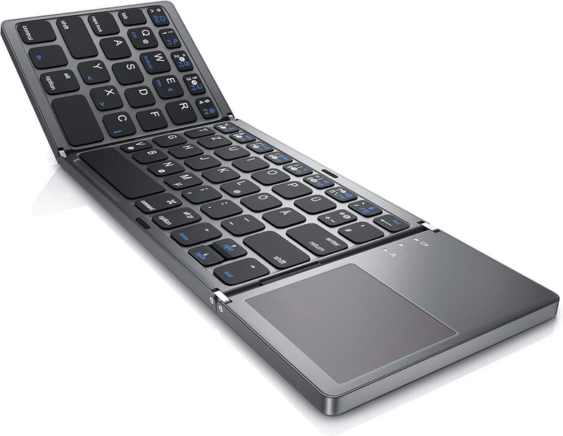 CSL - Bluetooth Tastatur klappbar mit Touchpad für PC Smartphone oder Tablet - faltbares Keyboard im