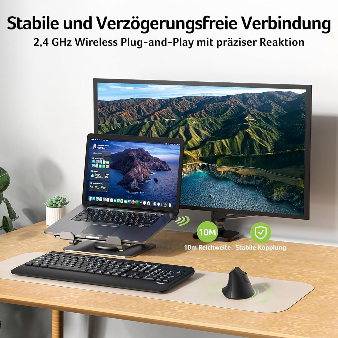 acer 2.4G Ergonomische Maus, Vertikale Optische Maus Kabellos 1600 DPI, Wiederaufladbar Wireless Mou