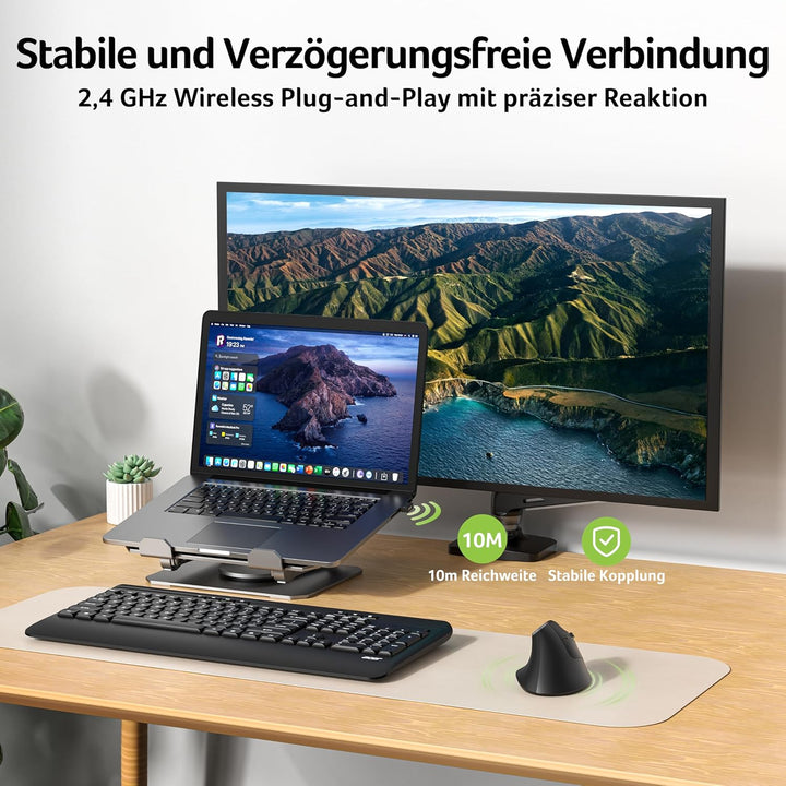 acer 2.4G Ergonomische Maus, Vertikale Optische Maus Kabellos 1600 DPI, Wiederaufladbar Wireless Mou