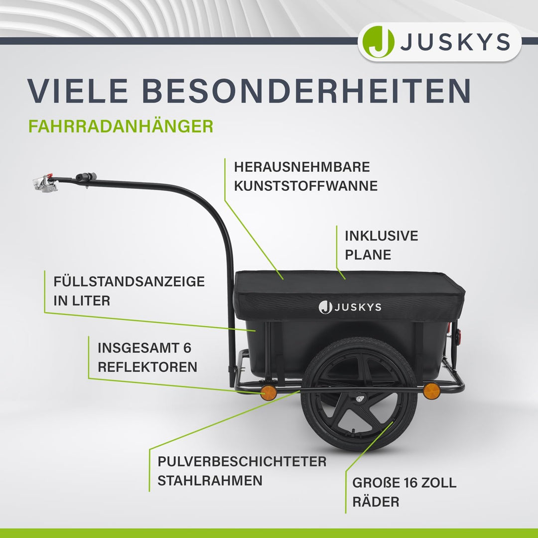 Juskys Fahrradanhänger 90 Liter - Lastenanhänger mit Kupplung, Deichsel — Anhänger für Fahrrad 40 /
