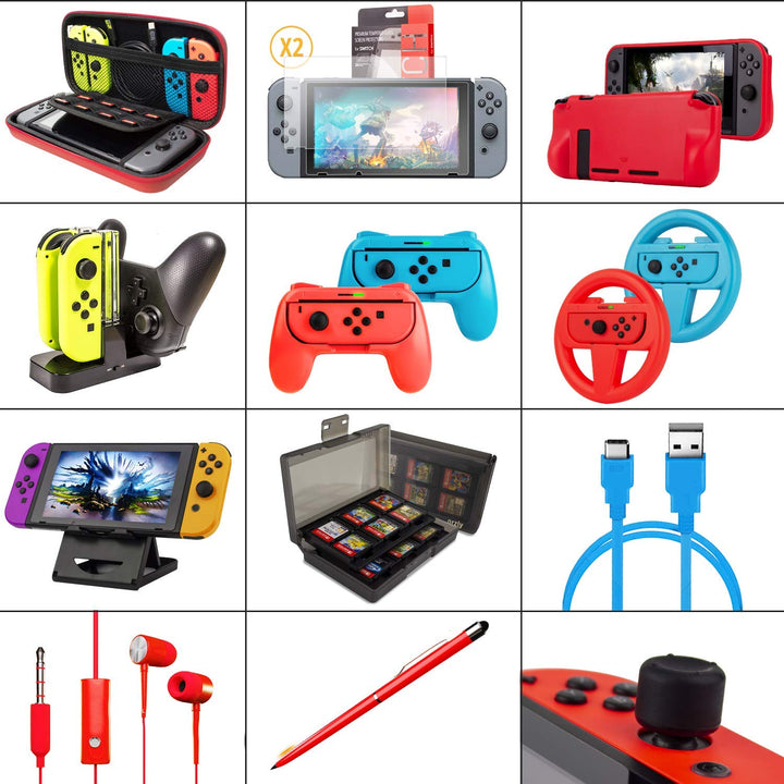 Switch Accessories Bundle - Orzly Geek Pack for Nintendo Switch: Case & Screen Protector, Joycon Gri