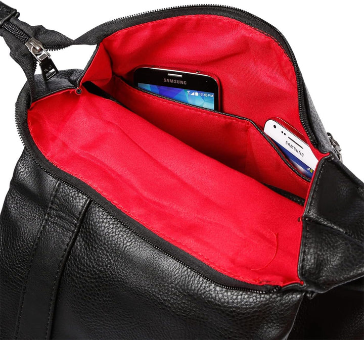 Christian Wippermann grosser Damen Rucksack Tasche in Leder Optik mit Laptopfach schwarz, Schwarz
