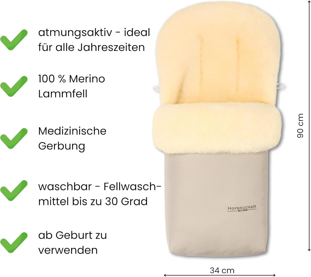 Hofbrucker Lammfell-Fusssack Putzi Kinderwagen, Buggy/Winterfusssack wind- & wasserabweisend/Warmer