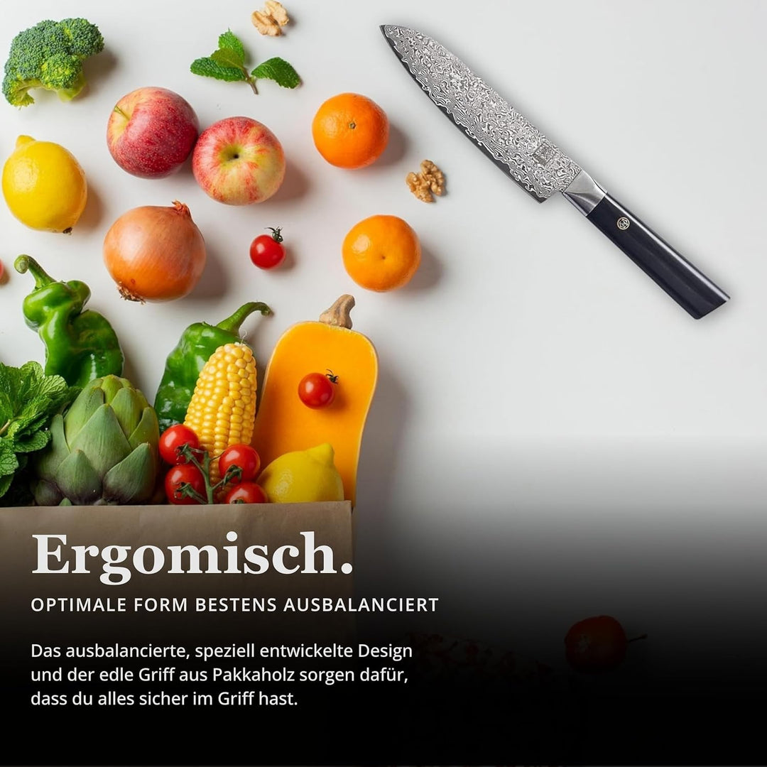 zayiko Black Edition Damastmesser kleines Santoku Messer 13,00 cm Klinge extrem scharf aus 67 Lagen