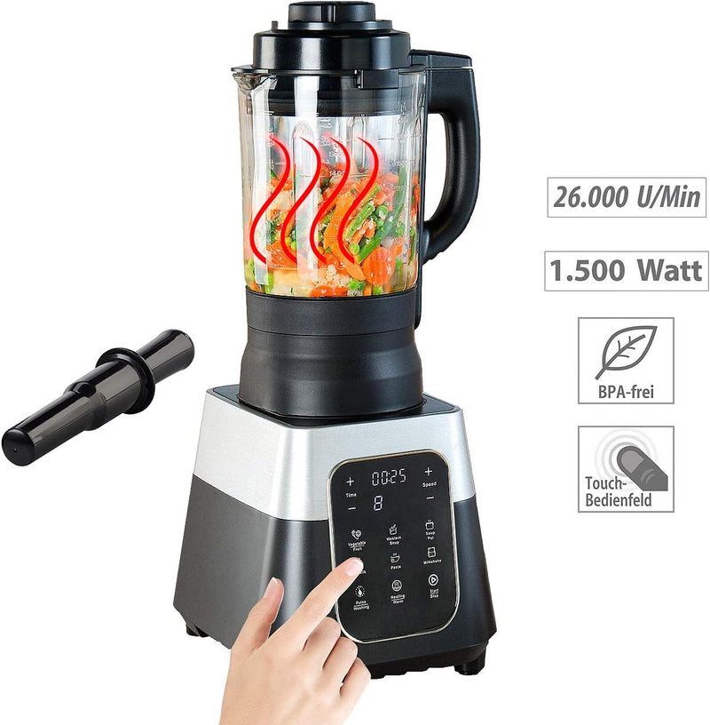 Rosenstein & Söhne Sojamilchbereiter: Profi-Standmixer mit Wärme-Funktion, Touch-Tasten, 1,75 l, 1.5