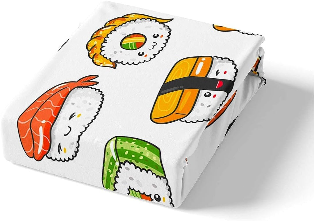 Loussiesd Sushi Muster Bettbezug Set Japanischer Stil Bettwäsche Set 135x200cm für Kinder Jungen Mäd