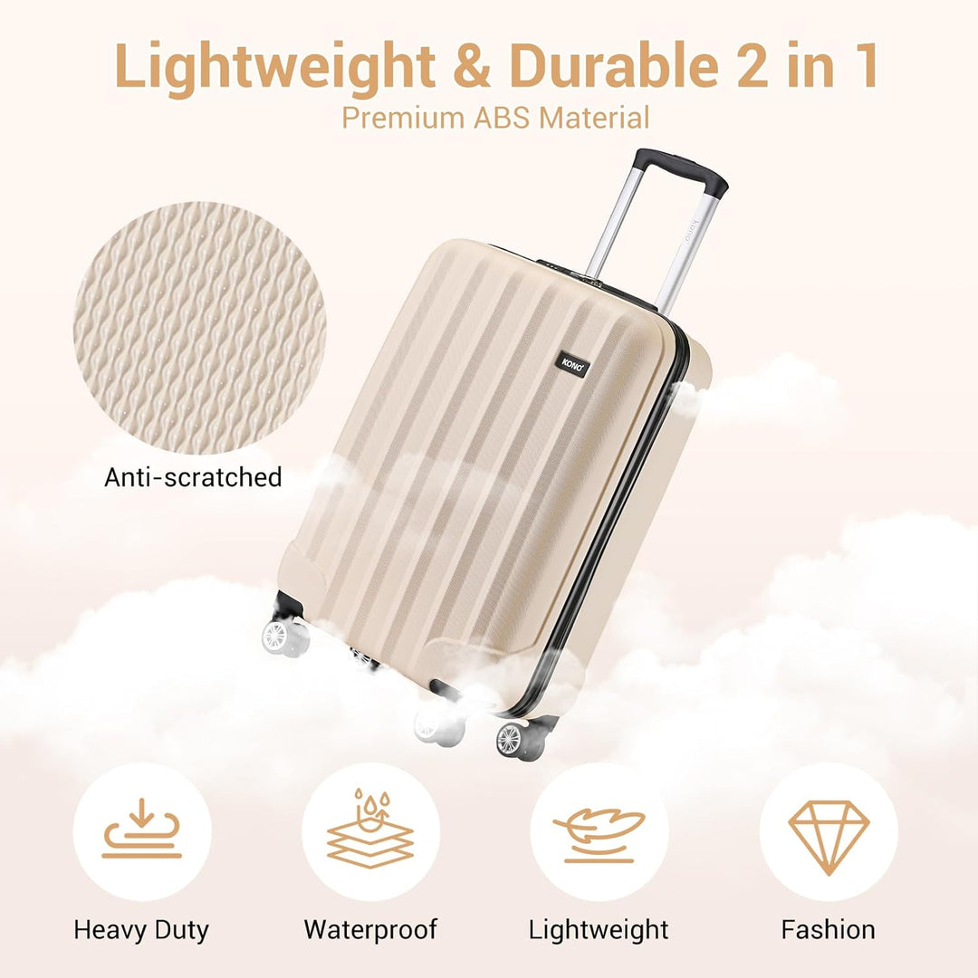 Kono Zwillingsrollen Hartschale ABS Koffer Trolley Reisekoffer Rollkoffer Handgepäck (Beige, M) Beig