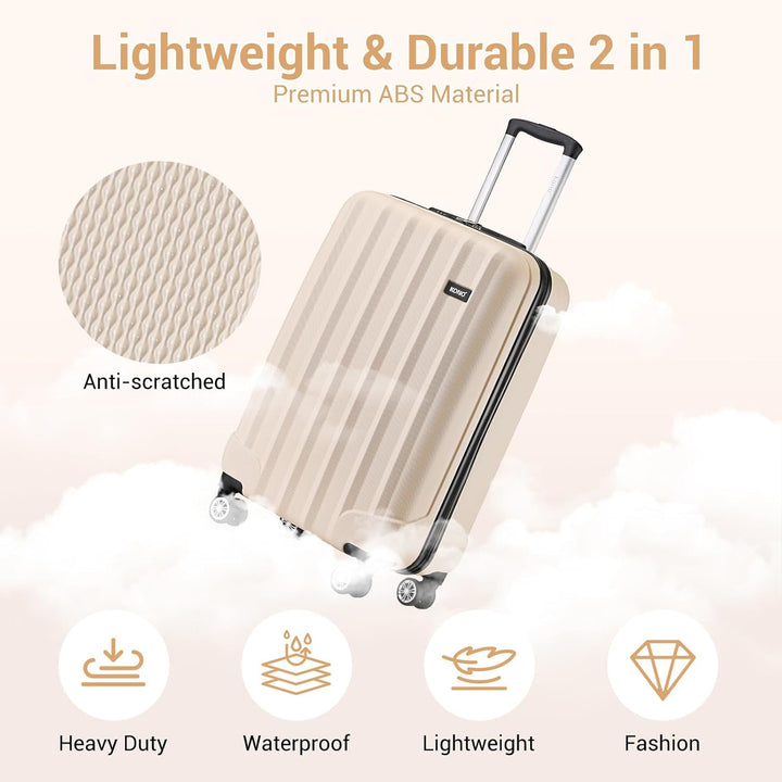 Kono Zwillingsrollen Hartschale ABS Koffer Trolley Reisekoffer Rollkoffer Handgepäck (Beige, M) Beig