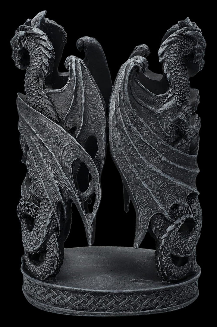 Figuren Shop GmbH Gothic Drachen Flaschenhalter 16 cm - Weinhalter Stumpenkerzenhalter