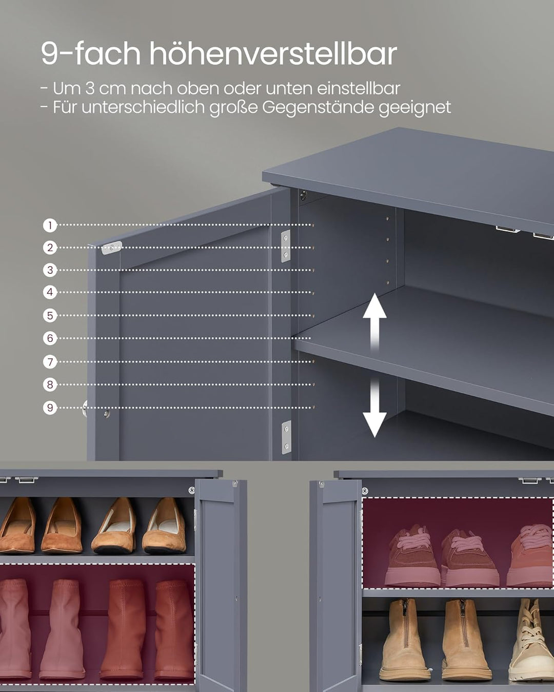 VASAGLE Schuhschrank, Schuhregal, Schuhaufbewahrung, moderner Landhausstil, freistehender Schrank mi