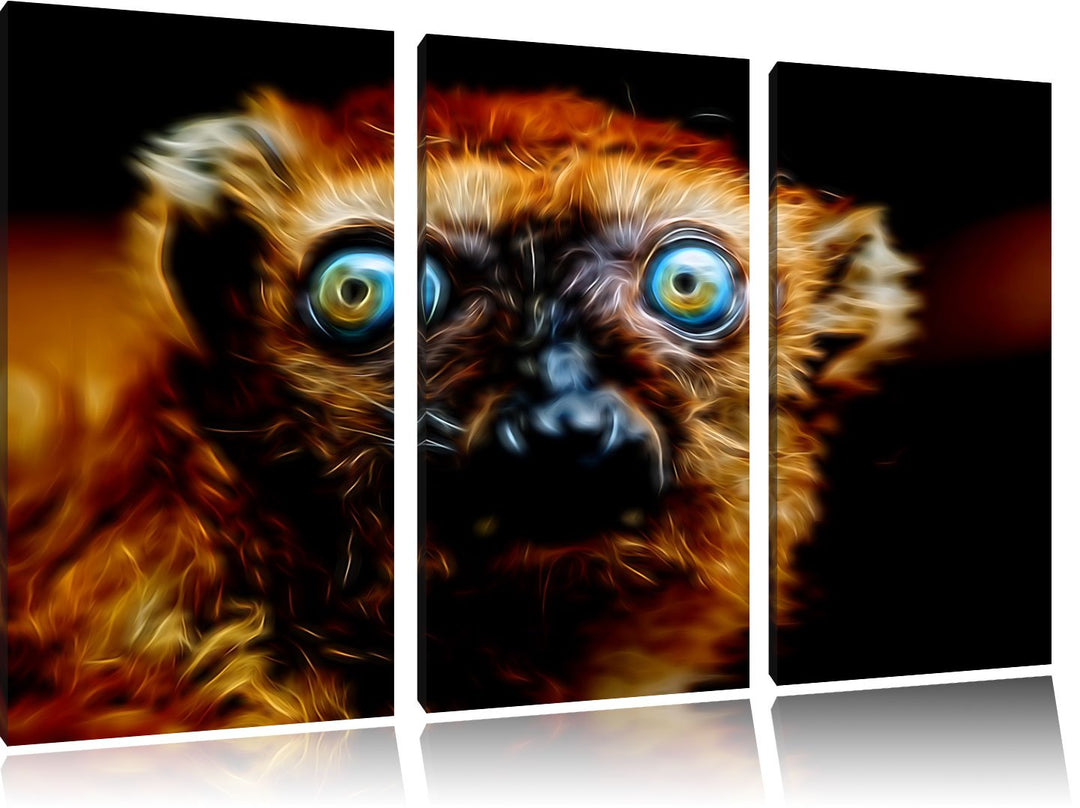 Dark seltener Blauaugenmaki NewArt 3-Teiler Leinwandbild 120x80 Bild auf Leinwand, XXL riesige Bilde