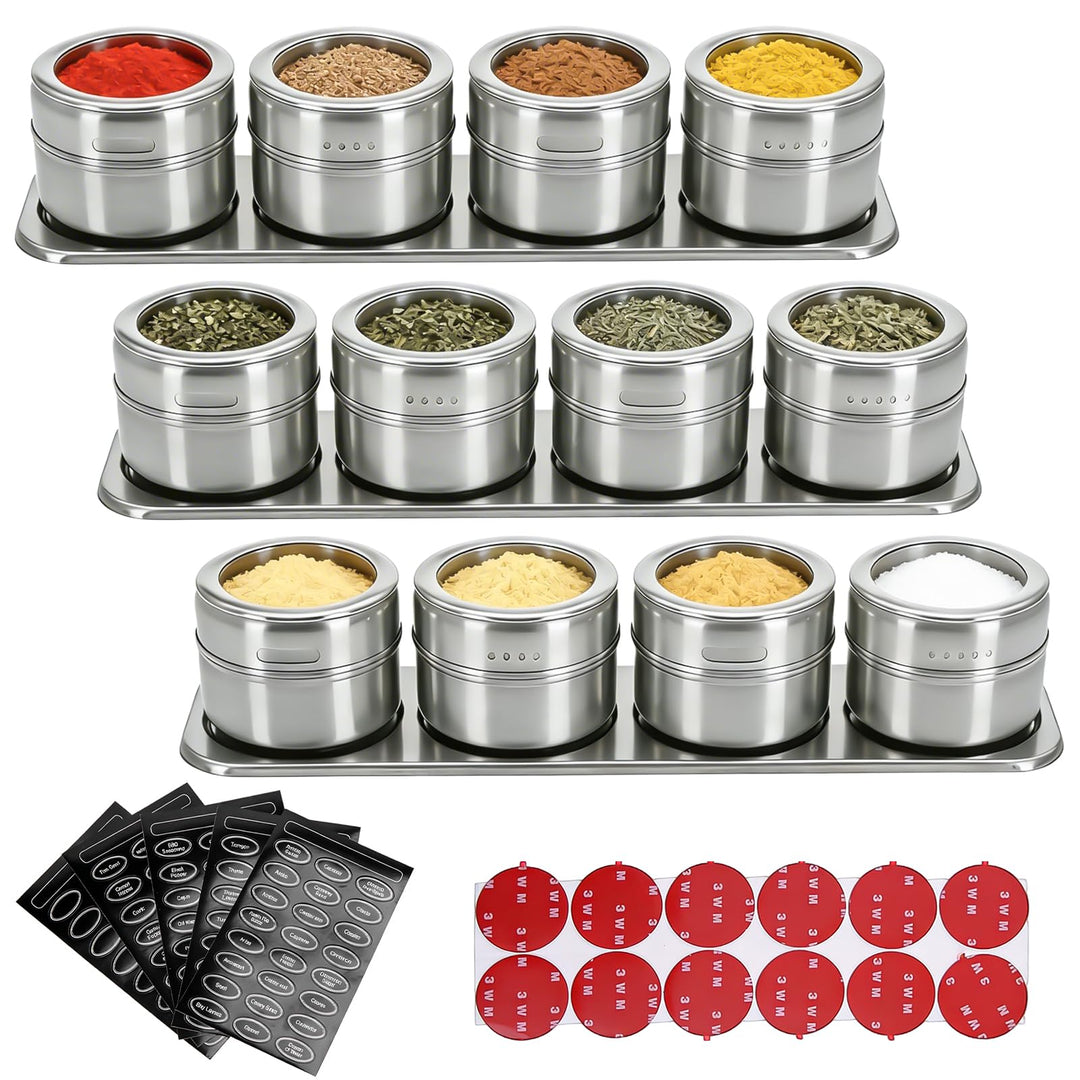 12 Stück Gewürzdosen Magnetisch, 100ml Edelstahl Transparent Top BBQ Gewürzdose, 2-in-1 Gewürzbehält