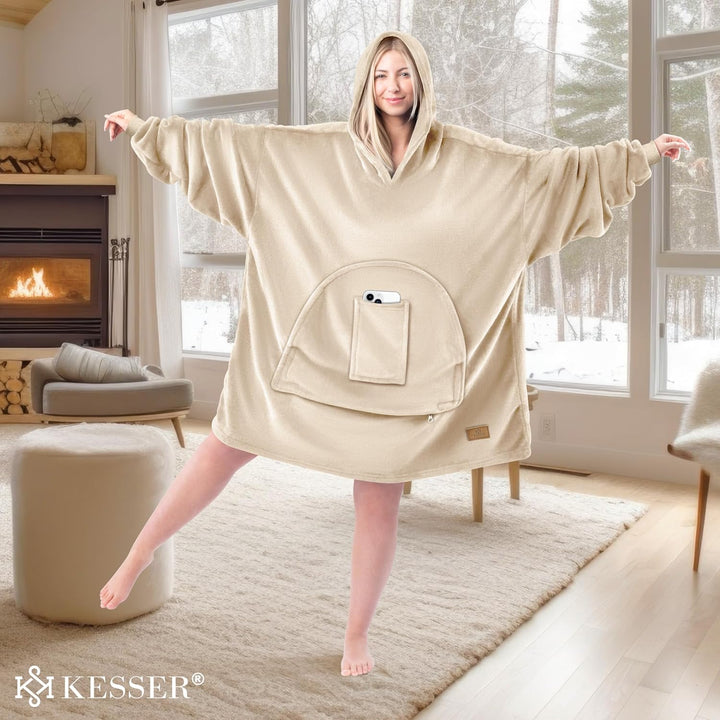 KESSER® Hoodie Decke Kuscheldecke mit Ärmeln Deckenpullover Vielseitig Tragbare Decke zum Anziehen f