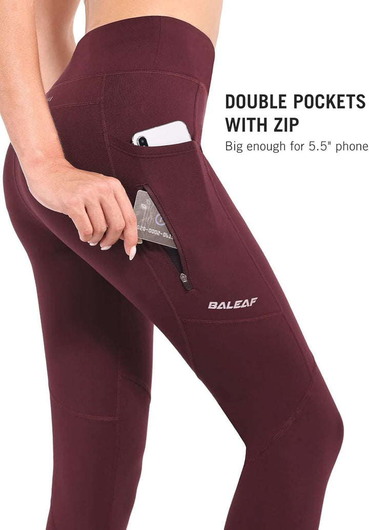 baleaf Thermoleggings Winter Damen Fahrradhose Lang mit Reissverschluss Warm Gefüttert Jogginghose R