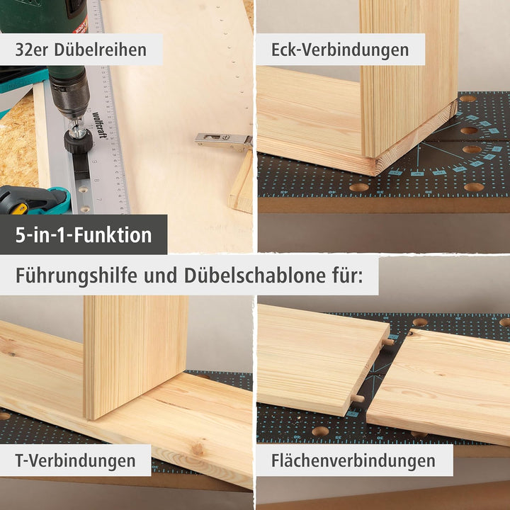 wolfcraft Dübelleiste 4650000 – Präzise Bohrschablone zum Möbelbau von Schränken & Regalen – Für Düb