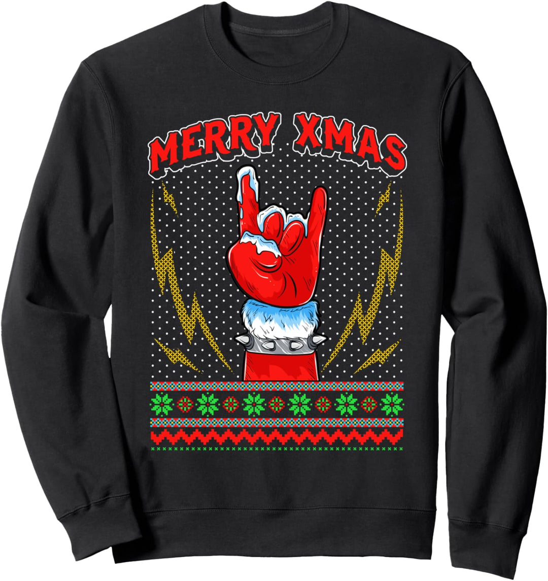 Ugly Christmas 8 Bit Pixel Rock und Heavy-Metal Weihnachts Sweatshirt
