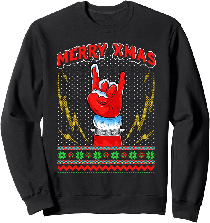 Ugly Christmas 8 Bit Pixel Rock und Heavy-Metal Weihnachts Sweatshirt