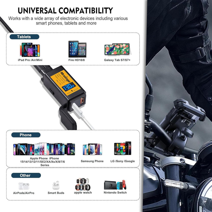 Mroinge Motorrad-USB-C-Ladegerät, SAE-auf-USB-Adapter, 27 W, Dual-Port-USB-Schnellladegerät mit Volt