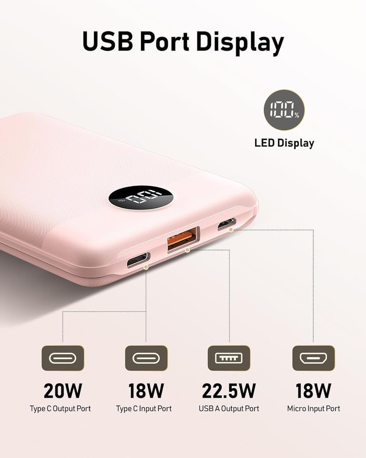 Powerbank 10000mAh VEEKTOMX Power Bank Klein Aber Stark 22,5W Mini Power Bank PD3.0 QC3.0 USB C Exte