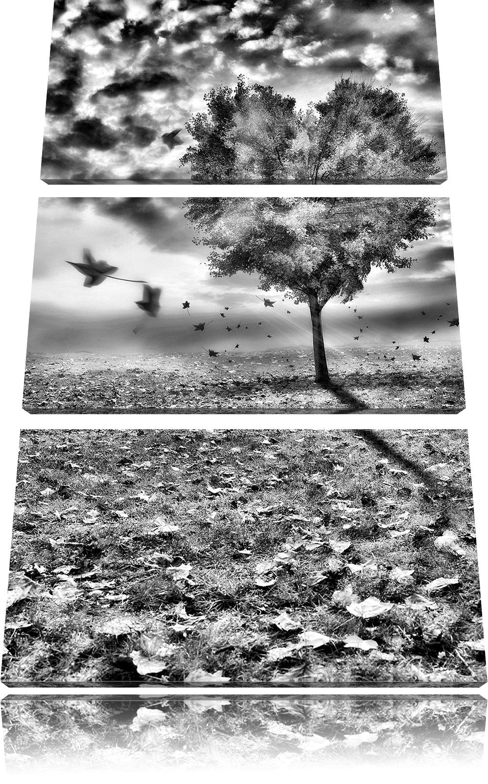 Pixxprint Monocrome, Herzbaum 3-Teiler Leinwandbild 120x80 Bild auf Leinwand