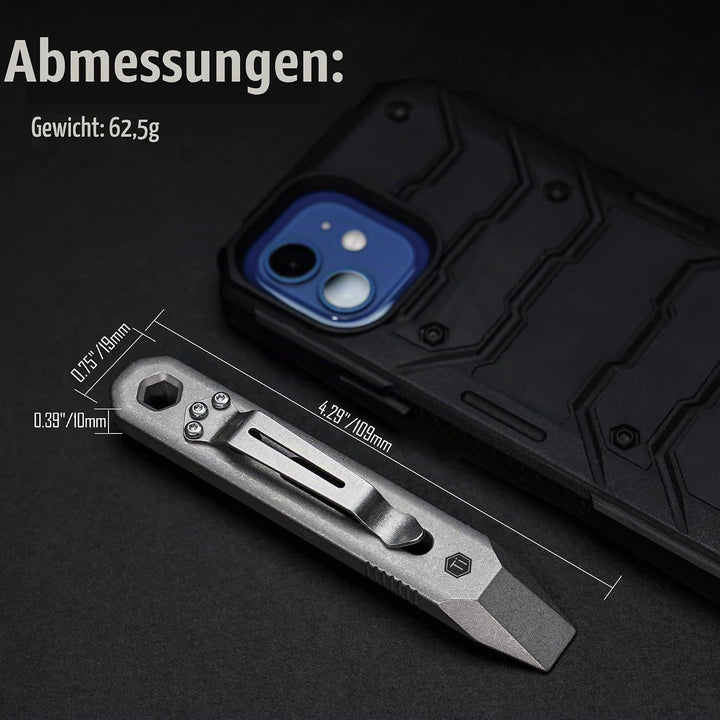 KeyUnity KR00 Titanium EDC Brecheisen-Multiwerkzeug mit Schraubendreher und Taschenclip