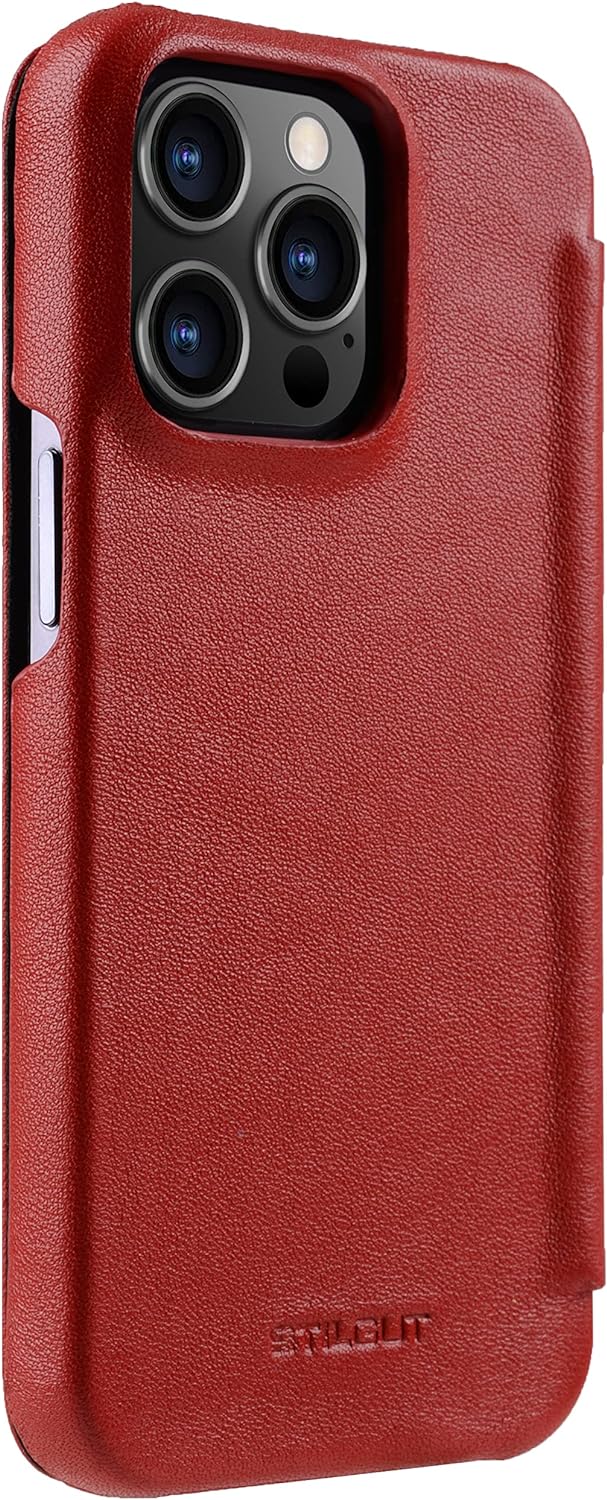 STILGUT Book Case kompatibel mit iPhone 13 Pro Max (6.7“) Hülle aus Leder zum Klappen, Klapphülle, H