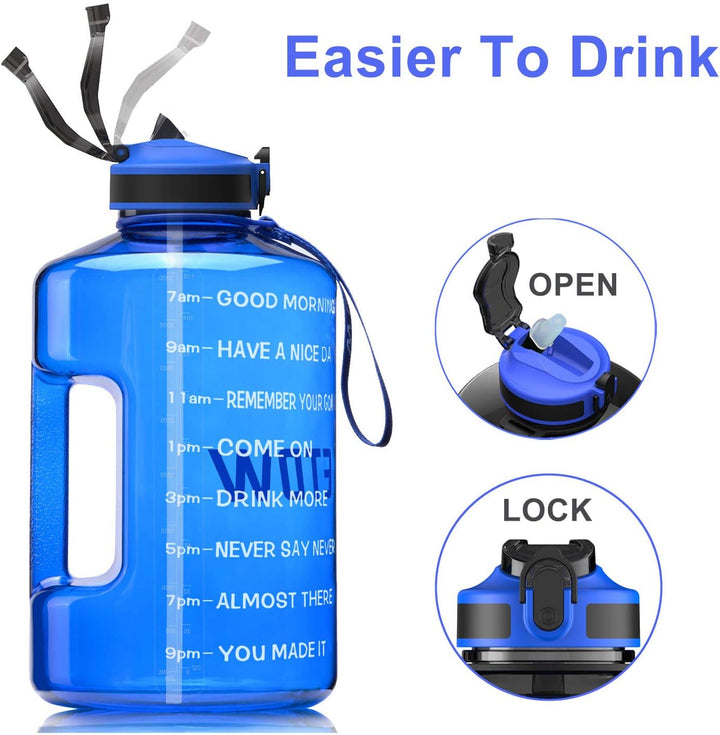 ETDW 3,78 Liter Trinkflasche Sport mit Zeitangaben und Strohhalme, 3,78L Gross Sportflasche BPA Frei