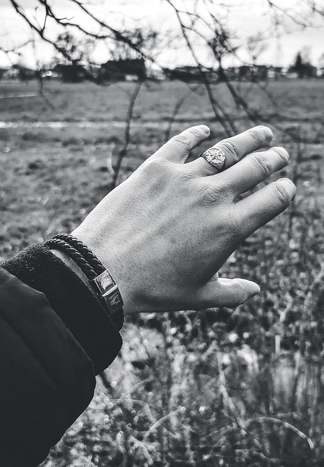 Akitsune Guidance Ring | Kompass Karte Nord Nautisch Ring Herren Edelstahl Designer Mattschwarz Anti