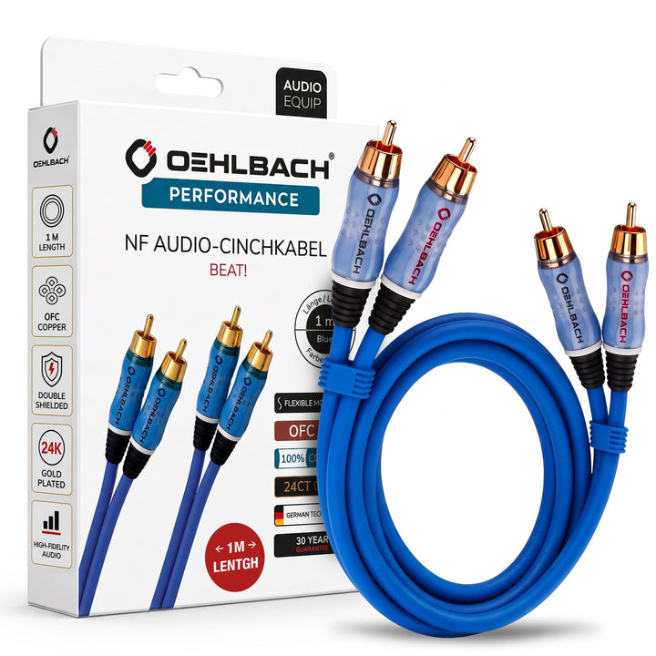 Oehlbach Beat - Stereo Audiokabel - Cinch-Kabel Set für CD-Player &amp; Verstärker (effektive Schirmung