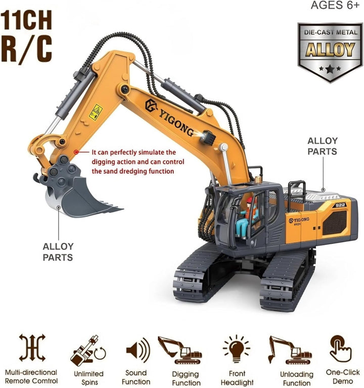 RC Bulldozer, 11 Kanal Ferngesteuertes Bulldozer Baufahrzeug Spielzeug 1:20 Voll funktionsfähiger RC