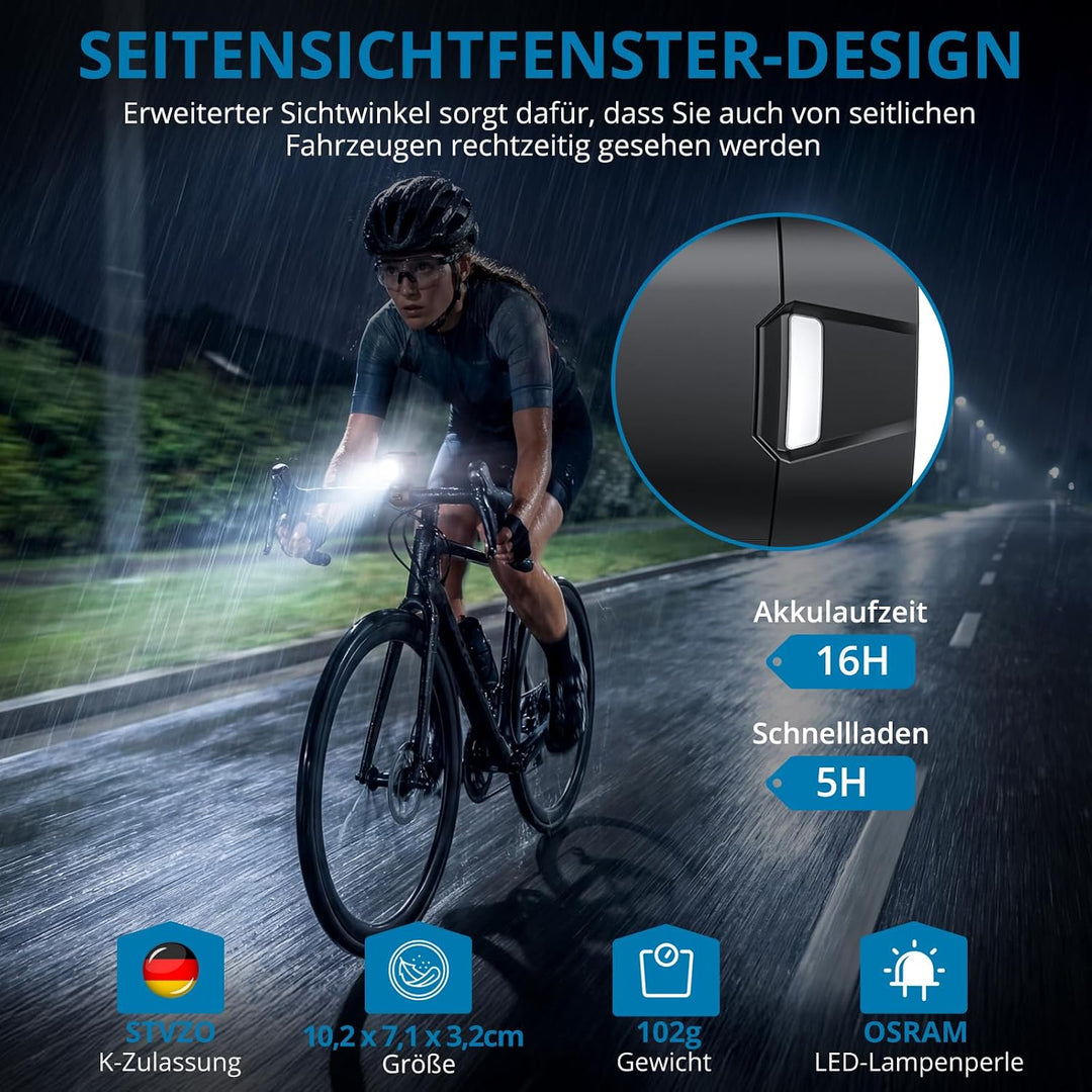 AUTOUTLET Fahrradlicht Vorne StVZO Zugelassen, 20-40 LUX Fahrradlampe Vorne 2600mAh Akku USB-C Schne